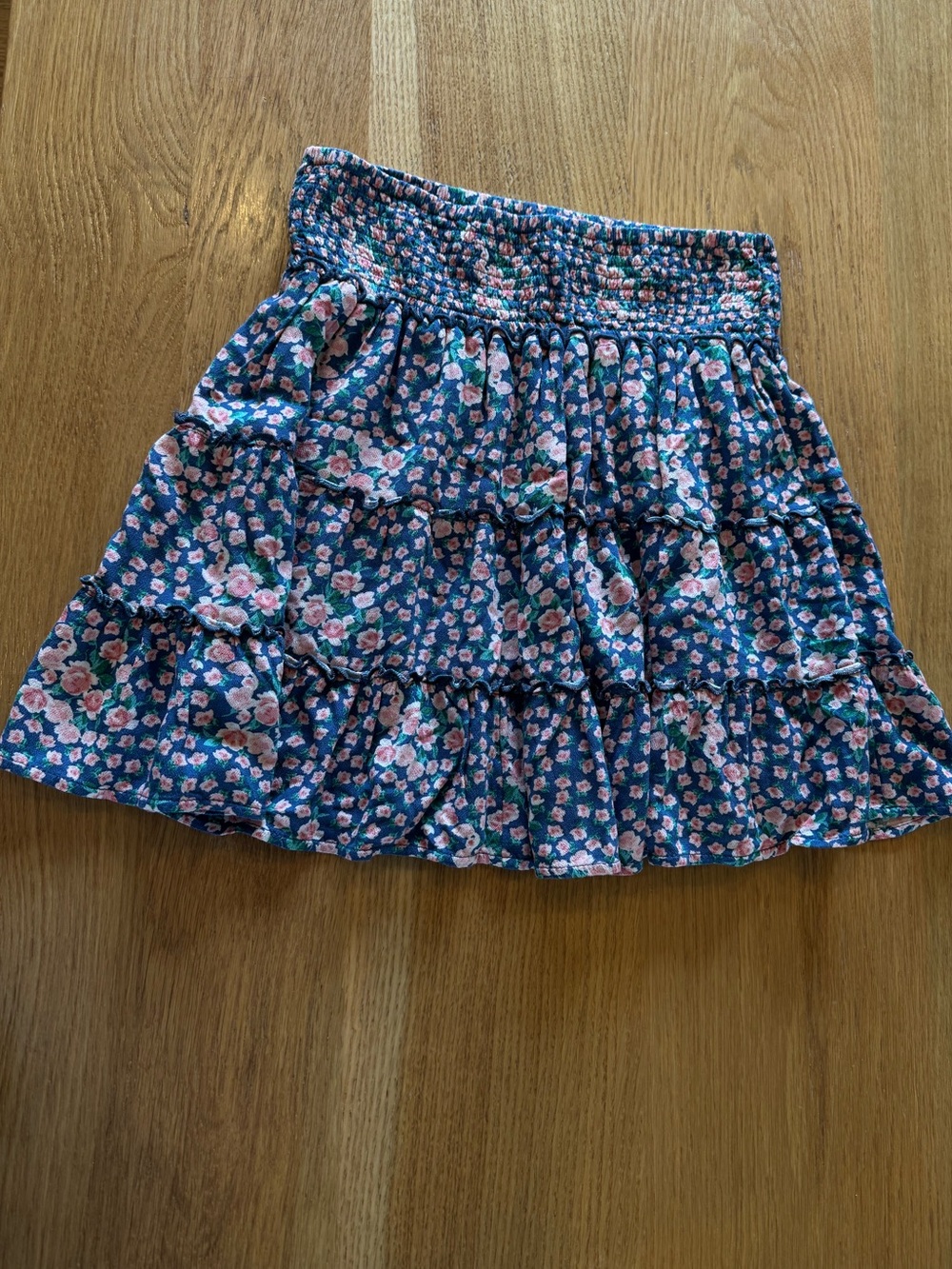 American Eagle Outfitters Blue and Pink Floral Tiered Smocked Mini Skirt
